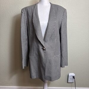 Smooth Premier Women's Blazer Lined Size 14‎ Black / White Plaid Sparkly